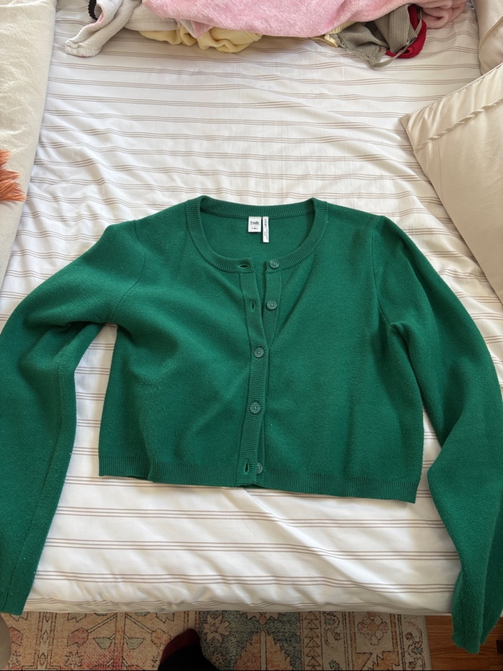 twik Emerald Green Cropped Button Cardigan